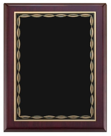 Rosewood Piano Finish Plaque - Modern Border - Black and Gold Plate