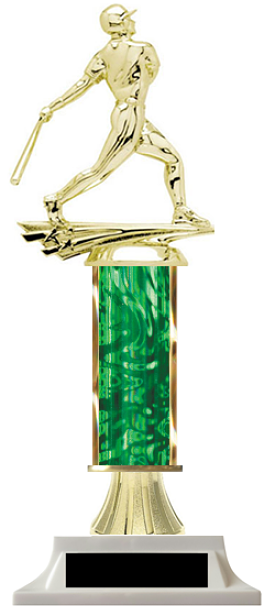 Baseball Trophy with Green Column & White Base