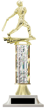 Wow! Silver Column Baseball Trophy - FREE Customization