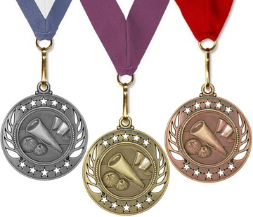 Cheerleading Medal - Galaxy Cheer Star Large Medal in Gold, Silver, & Bronze