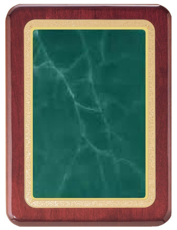 Rosewood Stained Plaque & Green Marble Plate with Gold Border