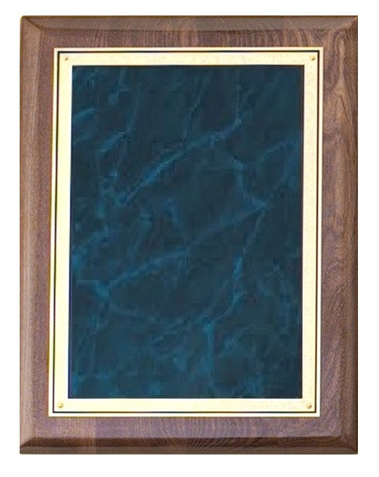 Walnut Stained Piano Finish Plaque - Blue Marble Plate