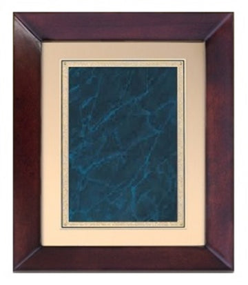 Large Cherry Finish Framed Plaque - Blue Marble & Gold Plate 12" x 15"