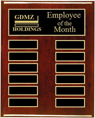 Employee of the Month Plaque | Rosewood Piano Finish Board | Holds 12 Plates