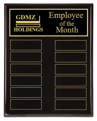 Employee of the Month Plaque | Black Piano Finish Board | Holds 12 Plates